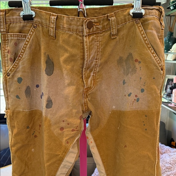 MNML Brown Paint-Splattered Pants with Patchwork petite size 30 - Picture 2 of 7